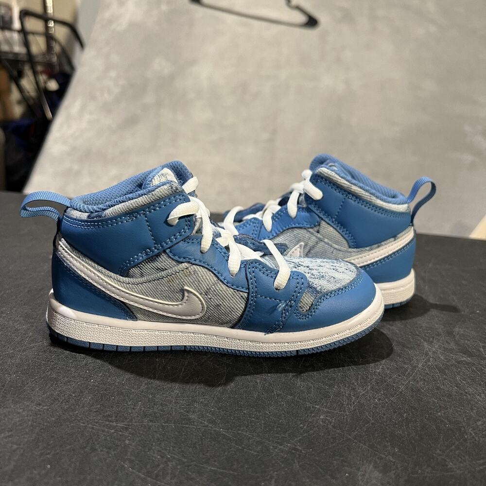 Nike Air Jordan 1 Mid Shoes Toddler Size 10C Denim DM8950-400 Sneakers - Picture 6 of 10